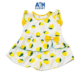Bộ quần áo ngắn bé gái Họa tiết Dâu vàng Nơ quần váy - AICDBGZJLVPV - AIN Closet