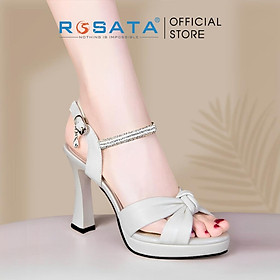 Giày sandal cao gót nữ ROSATA RO504 mũi tròn quai mảnh kim tuyến cao 9cm xuất xứ Việt Nam - Trắng