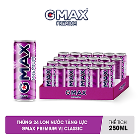 Thùng 24 Lon Nước Tăng Lực Gmax Premium vị Nho 250ml x 24