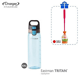 Combo bình nước Tritan Charger 830ml tặng dụng cụ rửa chai lọ chuyên dụng Antibacterial hàng nội địa Nhật Bản