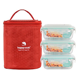 Bộ Hộp Thủy Tinh Chữ Nhật HappyCook 3pcs 370ml HCG-03RE