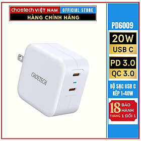 Mua Bộ sạc đầu ra Dual Type-C PD20W Choetech PD6009 ( HÀNG CHÍNH HÃNG)