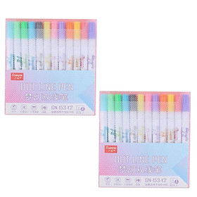 2 Sets Metallic Drawing Double Line Outline Pen Marker Pen Scrapbooking 12 Color