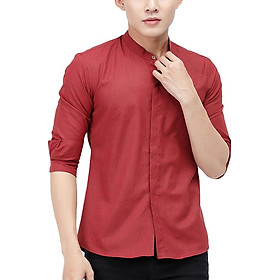 Áo sơ mi cổ trụ tay dài titishop sm520 - đỏ