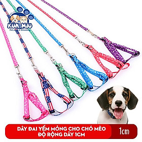 Dây dắt và đai yếm loại mỏng cho chó mèo dưới 5kg Kún Miu độ rộng dây 1cm nhiều màu sắc