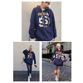 Áo Hoodie Nỉ In Chữ BEERBRO Dáng Thụng Màu Xanh Kèm Mũ Siêu Basic