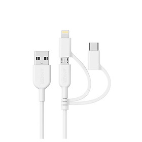 Dây Cáp Sạc 3 Trong 1 MicroUSB/USB Type-C/Lightning Chuẩn MFI Anker Powerline II 0.9m - A8436 - Hàng Chính Hãng (Màu trắng)