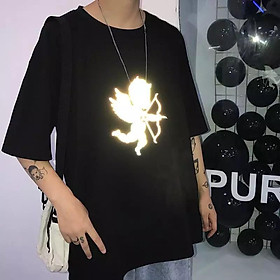 Áo thun tay lỡ nam nữ Stee Phản quang Thiên Thần Tình Yêu màu đen thun cotton Ngầu Store aothununisex