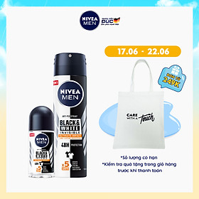 Bộ đôi Lăn Ngăn Mùi NIVEA MEN Black & White Ngăn Vệt Ố Vàng Vượt Trội 5in1 (50ml) - 85392 & Xịt Ngăn Mùi NIVEA MEN Black & White Ngăn Vệt Ố Vàng Vượt Trội 5in1 (150ml) - 85388