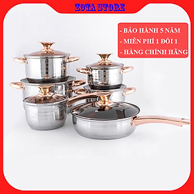 Mua  Hàng chính hãng  Bộ Nồi Đức 6 Món 12 chi tiết - Bộ Nồi Inox 5 Đáy Dùng Cho Mọi Loại Bếp