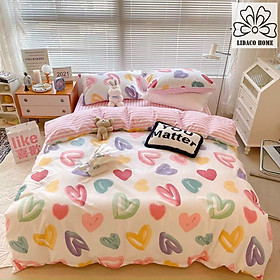 Bộ chăn ga gối cotton PL1 Lidaco decor phòng ngủ theo phong cách vintage với sắc màu trẻ trung