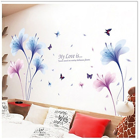 Decal tranh hoa thủy tinh xanh hồng AmyShop DH076 (90 x 180 cm)