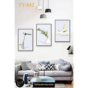 Mua Bộ 3 Tranh Canvas Bình Hoa Trắng Lá Xanh – (TV-032)