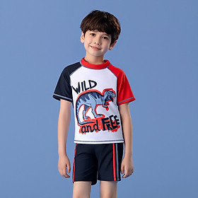 Đồ bơi bé trai, tay ngắn chất vải mềm mại co giãn họa tiết khủng long phù hợp cho bé từ 12kg đến 35kg