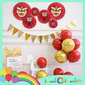 Set 6 quạt giấy kèm hình lân trang trí năm mới