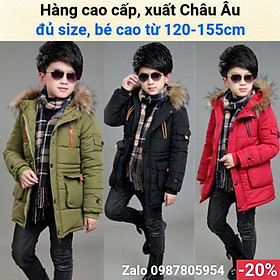 Áo Khoác Phao Mùa Đông Dáng Dài size Đại Cho Bé Trai đủ size  bé cao từ