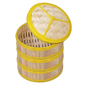 3x Natural Bamboo Steamer Basket for Cooking Dumpling with Lid Non-Stick
