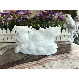 Mua Tượng Long Quy ( Rùa đầu Rồng ) cõng bắp cải phong thủy đá cẩm thạch trắng - Dài 20 cm