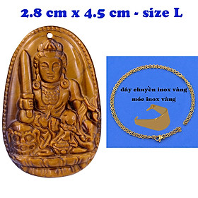 Mặt Phật Văn thù đá mắt hổ 4.5 cm kèm dây chuyền inox vàng - mặt dây chuyền size lớn - size L, Mặt Phật bản mệnh