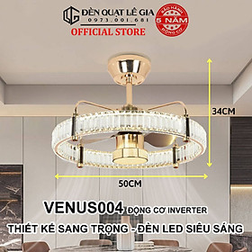 [Cao Cấp}  Quạt Trần Đèn Pha Lê Sang Trọng Lê Gia VENUS004 | Quạt Trần Có Đèn Trang Trí | Quạt Trần Đèn Chùm Hiện Đại | Quạt Trần Đẹp 2024 { Hàng Chính Hãng }