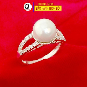 Nhẫn nữ ngọc nhân tạo 8ly chất liệu bạc ta gắn đá cobic trắng sáng trang sức Bạc Quang Thản - QTNU69