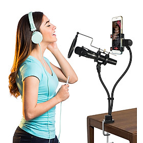Mua Bộ Livestream Kẹp Bàn 2 Nhánh Micro Và Kẹp Điện Thoại Kèm Màng Lọc Âm
