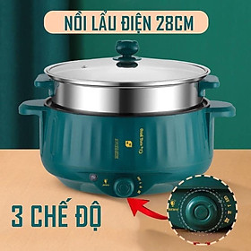 Mua Nồi Lẩu Điện Mini Đa Năng 28CM  Chống Dính Vân Đá Cao Cấp Công Suất 1000W - Tiện Dụng 3 Nấc Nhiệt Kèm Giá Hấp