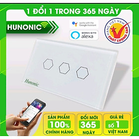 Công tắc 3 nút trắng cảm ứng, wifi cho Đèn, Quạt điều khiển từ xa qua điện thoại 500w/220V