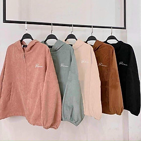 Áo khoác nhung gân basic thêu chữ form rộng cánh dơi tay thụng như ảnh cực xinh - chất vải mềm