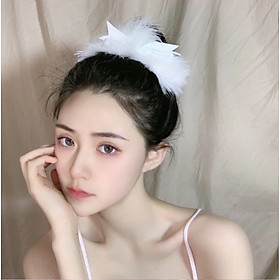 Kẹp Tóc Nơ Phối Lông Vũ Màu Trắng Xinh Xắn Đáng yêu