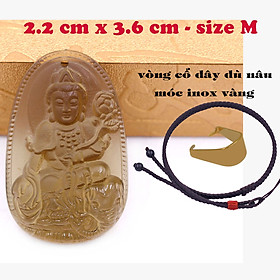 Mặt Phật Phổ hiền bồ tát đá obsidian ( thạch anh khói ) 3.6 cm kèm vòng cổ dây dù nâu - mặt dây chuyền size M, Mặt Phật bản mệnh