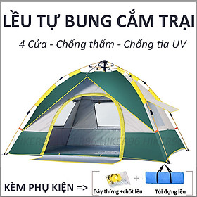 Lều Cắm Trại Lều Dã Ngoại Tự Bung 4-5 Người 4 Cửa Thông Thoáng Chống Tia UV