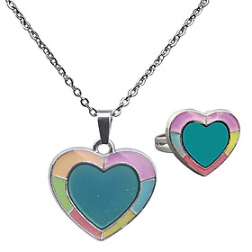 Heart Pendant Necklace  Set, Mood  Sensitive  Necklace Jewelry Set