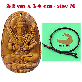Mặt Phật Hư không tạng đá mắt hổ 3.6 cm kèm vòng cổ dây dù nâu - mặt dây chuyền size M, Mặt Phật bản mệnh