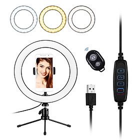 10inch LED Ring Light Photography Fill-in Lamp 3 Lighting Modes Dimmable USB Powered with Phone Holder Mini Desktop