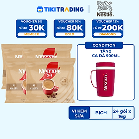 [Tặng ca đựng đá 900ml] Combo 4 Bịch Cà phê hòa tan NESCAFÉ 3IN1 VỊ KEM SỮA Bịch 24 gói ĐẬM VỊ SỮA, CHUẨN CÀ PHÊ