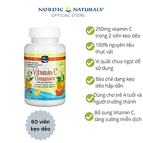 Kẹo dẻo Vitamin C Nordic Naturals giúp tăng cường miễn dịch và sức đề kháng, 250mg, hộp 60 viên - Hàng Chính Hãng