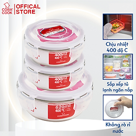 Mua Bộ 3 hộp thủy tinh trữ thực phẩm chịu nhiệt 1 hộp tròn 620ml 2 hộp tròn 400ml COBA COOK-CCR6R43