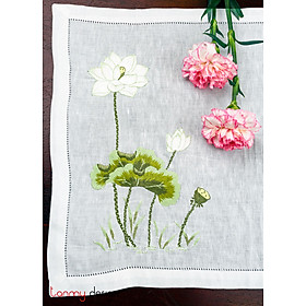 Mua Bộ lót đĩa và khăn ăn linen thêu hoa sen