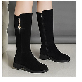 [CÁ TÍNH] Giày boot ống nữ da lộn cổ lửng dây kéo bốt ống cổ trung sành điệu boot cổ lông boots lót lông S151