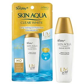 Kem chống nắng Skin Aqua dưỡng trắng, kiểm dầu, dùng hàng ngày dạng sữa Sunplay Skin Aqua Clear White Eco Việt Nam SPF50, PA++++ 25g