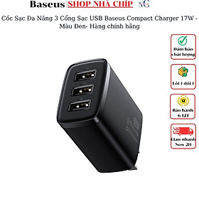 Cốc Sạc Đa Năng 3 Cổng Sạc Baseus Compact Charger 17W - Hàng chính hãng - Đen