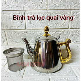 Mua Bình trà inox có lọc quai vàng