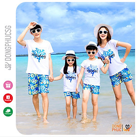 Hình ảnh Áo thun gia đình Holiday đồ đồng phục gia đình 3/4/5 người thun cotton dày dặn màu trắng GD336T DONGPHUCSG