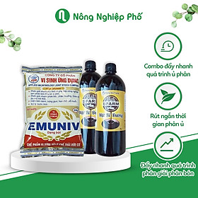 COMBO BỘ ĐÔI 01 TÚI CHẾ PHẨM Ủ RÁC VÀ PHÂN BÓN EMUNIV 200GRAM VÀ 02 CHAI MẬT RỈ ĐƯỜNG LOẠI 1 LÍT