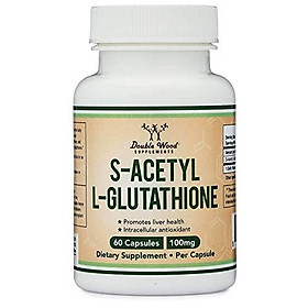 S-Acetyl L-Glutathione Capsules - 100mg, Made and Tested in the USA, 60 Count (Acetylated Glutathione) by Double Wood Supplements
