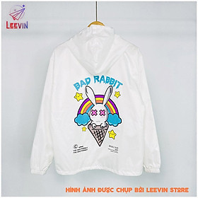 Áo khoác gió nam nữ Bad Rabbit 2 LỚP Có Mũ Ice Cream Unisex màu trắng đen - Kiểu áo khoác dù nam nữ Leevin Store