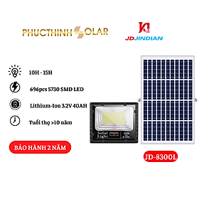 Đèn Năng Lượng Mặt Trời 300W Jindian JD-8300L, Đèn Pha Led Chống Nước IP67 Cảm Biến Ánh Sáng Có Remote Phúc Thịnh Solar