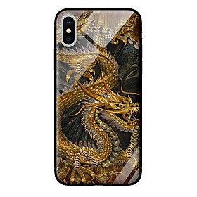 Ốp kính cường lực cho iPhone XS MAX Rồng Vàng Nền Đen - Hàng chính hãng