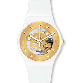 Swatch SUOZ148 sunray glam white rubber strap unisex watch NEW